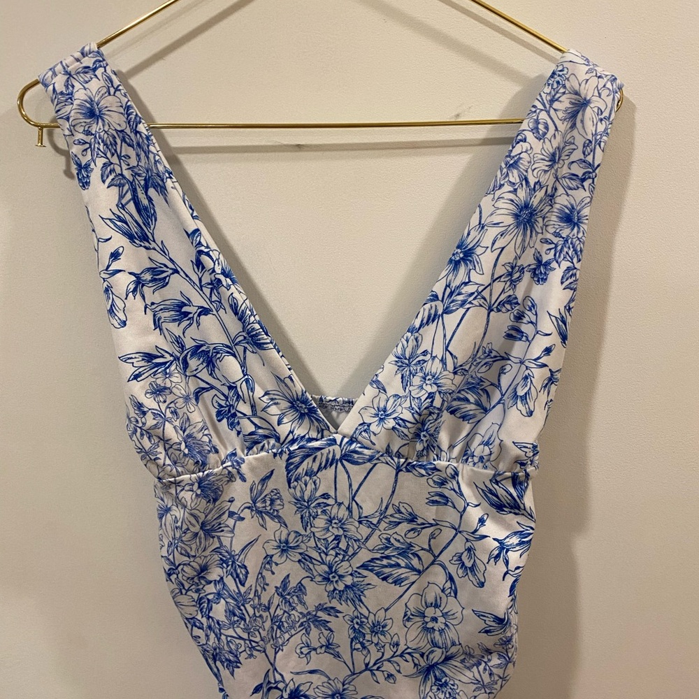 SHEIN Blue and White Floral Top